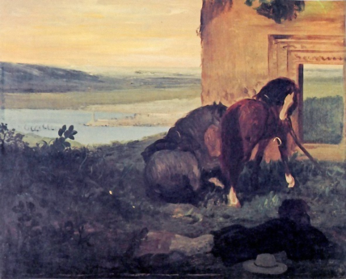 Photo de Chevaux et cavalier au repos dans un paysage 