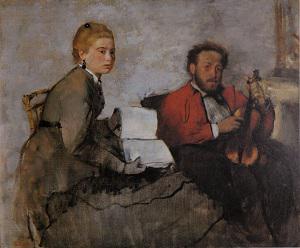Photo de Raoul Madier de Montjau et sa femme [Violoniste et jeune femme tenant un cahier de musique]