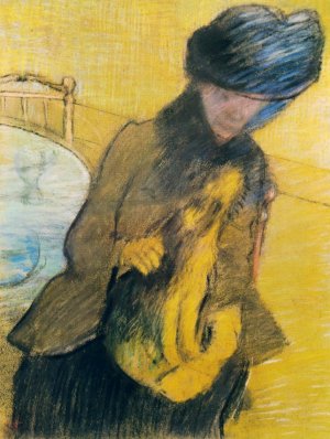 Photo de Mary Cassatt tenant un chien sur ses genoux