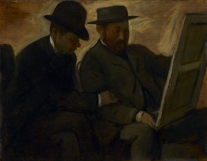 Photo de Paul Lafond et Alphonse Cherfils étudiant un tableau