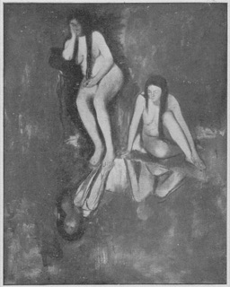 Aprés le bain (deux jeunes femmes assises au bord de l'eau)