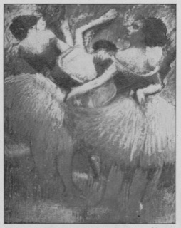 Trois danseuses (jupes jaunes, corsages rouges)
