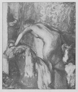 Après le bain; femme s'essuyant