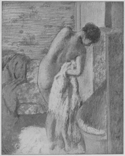 Après le bain; femme s'essuyant
