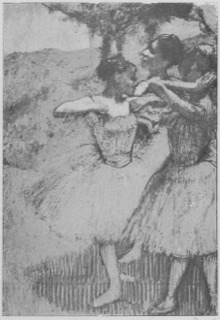 Trois danseuses en bleu (décor de paysage)