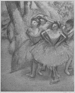 Quatre danseuses en jupe rose (décor d'arbres)