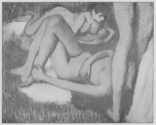 Deux femmes couchées et étude de jambes