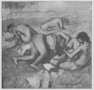 Quatre baigneuses au bord de la mer