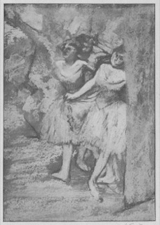 Trois danseuses (décor d'arbres et de rochers)