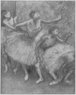 Danseuses (corsages violets, jupes bleues).