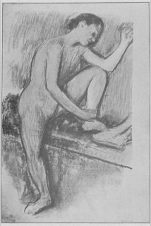 Femme nue, le pied gauche appuyé sur une banquette