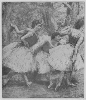 Trois danseuses (jupes bleues, corsages rouges)