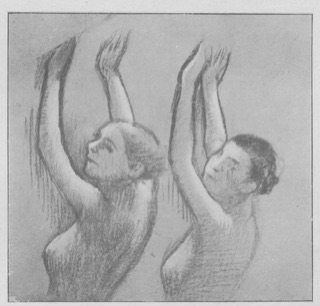 Deux danseuses (vues en buste, les bras levés)
