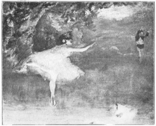 Les pointes (danseuse vue de profil dans un décor de paysage)