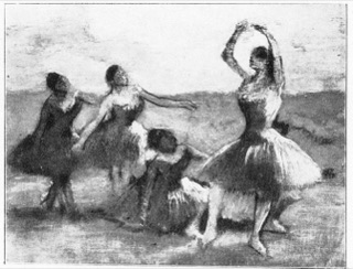 Groupe de danseuses (décor de paysage)