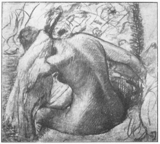 Femme nue assise, s'essuyant les cheveux