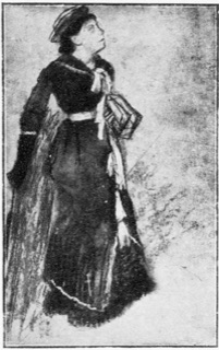 Femme en robe violette et chapeau canotier