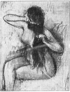 Femme nue assise, se coiffant