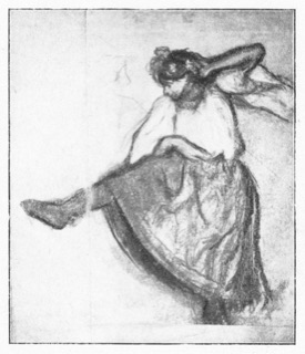 Danseuse (ballet russe), en corsage blanc et jupe rouge