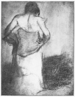 Femme debout, mettant son corset
