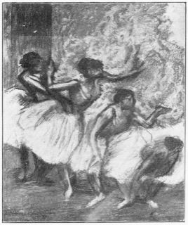Quatre danseuses dans les coulisses
