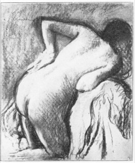 Après le bain, femme s'essuyant