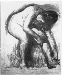 Après le bain, femme s'essuyant la jambe