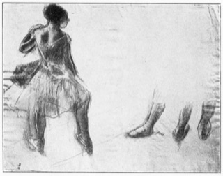 Danseuse vue de dos et trois études de pieds