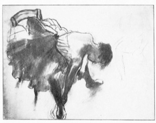 Danseuse assise, rajustant son chausson.