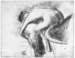 Après le bain, femme s'essuyant.