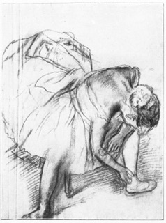 Danseuse assise, rajustant son chausson