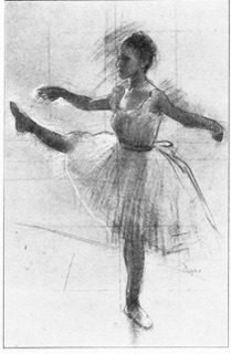 Danseuse debout, la jambe droite levée