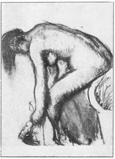 Après le bain : femme s'essuyant les pieds.
