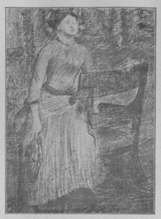 Jeune femme appuyée à un fauteuil