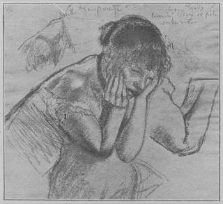 Femme accoudée, vue à mi-corps