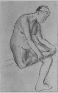 Étude de nu (femme assise), de profil vers la droite.