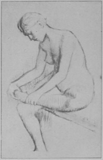 Étude de nu (femme assise), de profil vers la gauche.