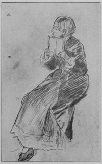 Femme assise, tenant un livre à la main