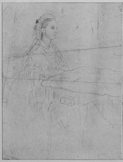 Femme en bonnet orné de dentelle