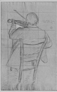 Violoniste assis, vu de dos