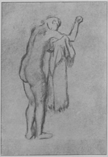 Femme nue debout, s'essuyant