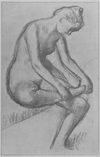 Après le bain; femme nue assise.