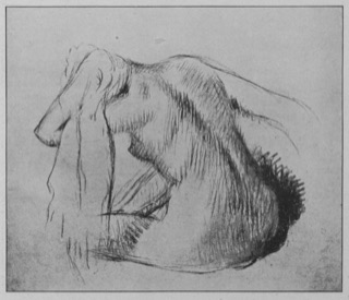 Femme nue, assise, s'essuyant le cou