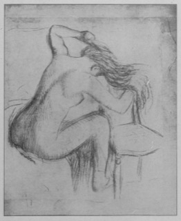 Femme nue assise, se coiffant.