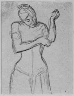 Femme en corset, vue de face.