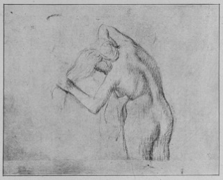 Femme nue, s'essuyant les cheveux