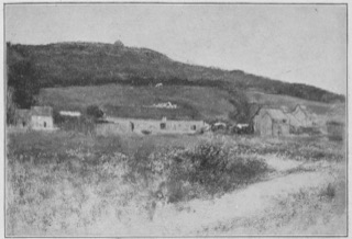 Paysage (ferme au pied d'une falaise)