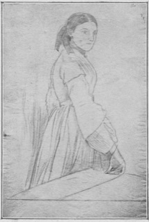 Jeune femme debout, s'appuyant à une table.