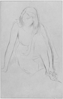 Femme assise au bord de l'eau.