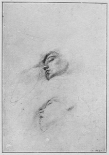 Deux têtes de jeunes filles dormant.
